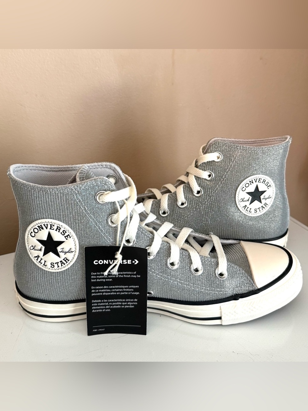 CONVERSE CHUCK TAYLOR SILVER SPARKLE WOMEN'S SIZE 8 MEN'S 6 HIGH TOP LACE UP NEW